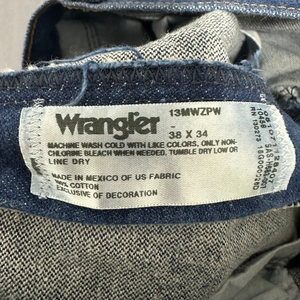 Wrangler Straight Leg Jeans Denim Mid-Rise Stretch Blue Mens Size W38 x L34